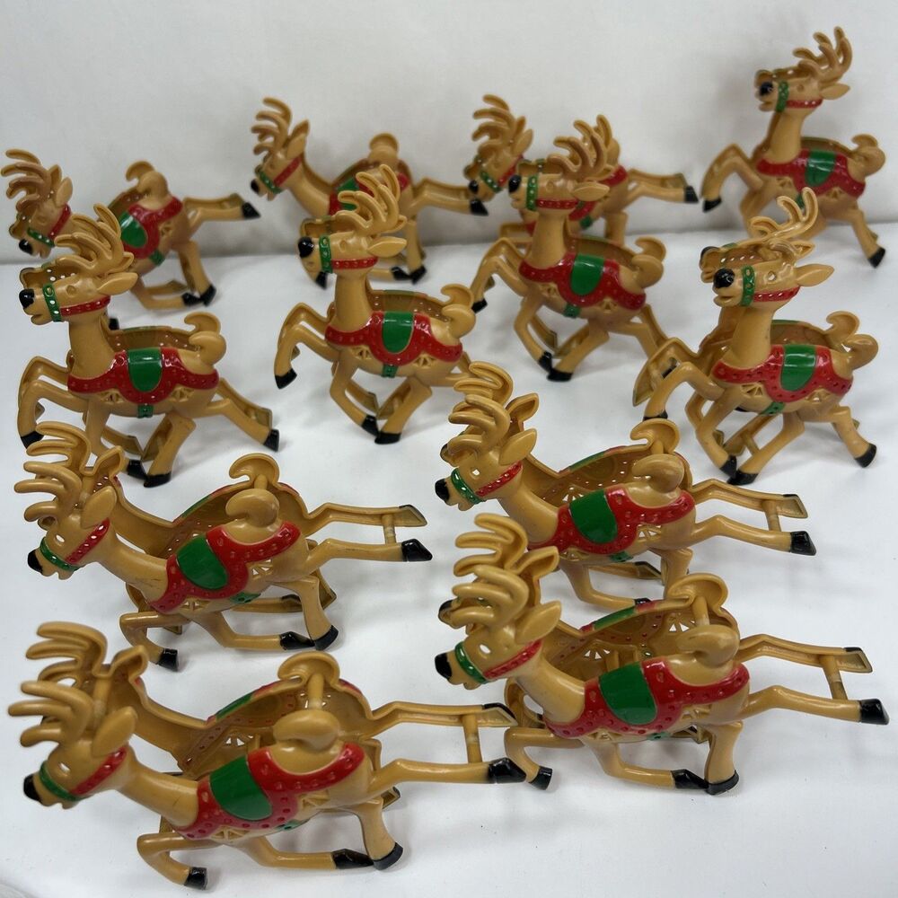 12 JSNY Reindeer Christmas Light Cover Plastic Harness Saddle Kitschy Vtg